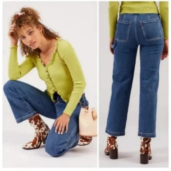 Levi's Ribcage Ankle Utility Straight Leg Jeans Nine Five Carpenter Pants - Picture 9 of 14